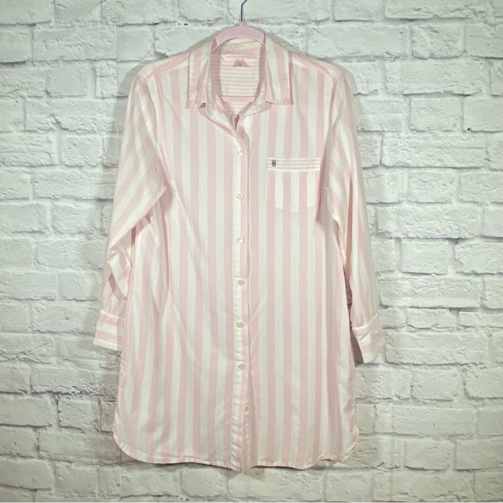 Victoria Secret Pink & White Striped Button Down Nightshirt Size Small